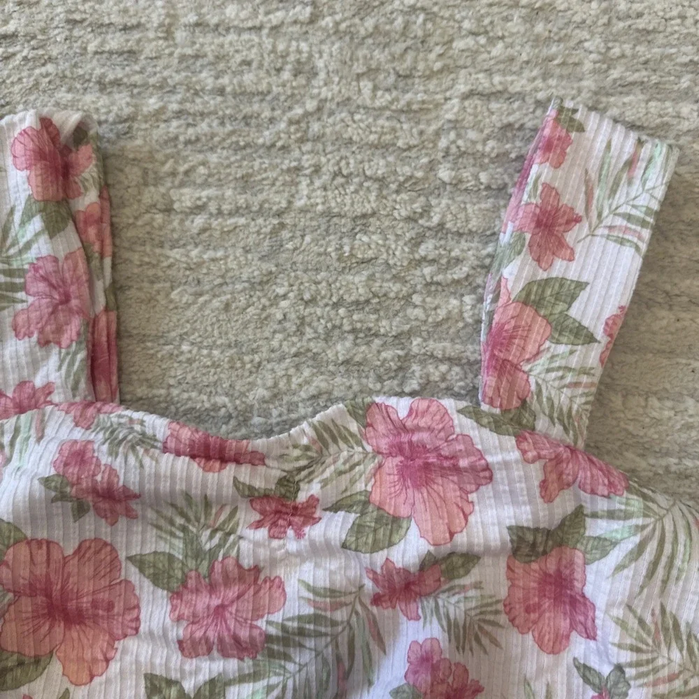 Justice Floral Top Blouse Sweetheart Neck Thick Straps Pink Flowers Girls Sz XL